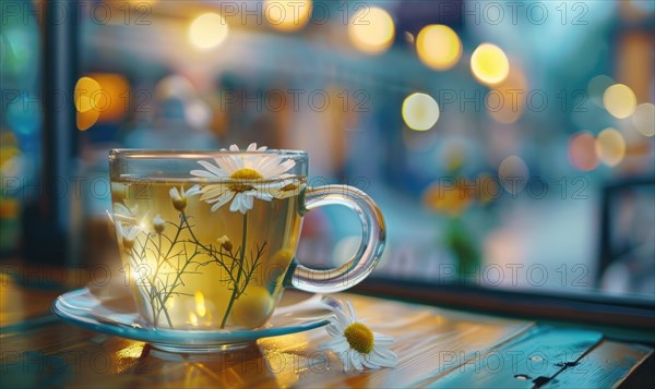 Chamomile tea served in a cozy cafe AI generated