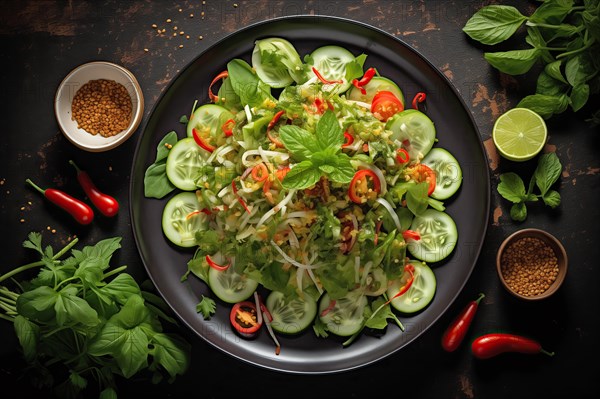 Vibrant Burmese Green Tea Salad with Zucchini Noodles, AI generated