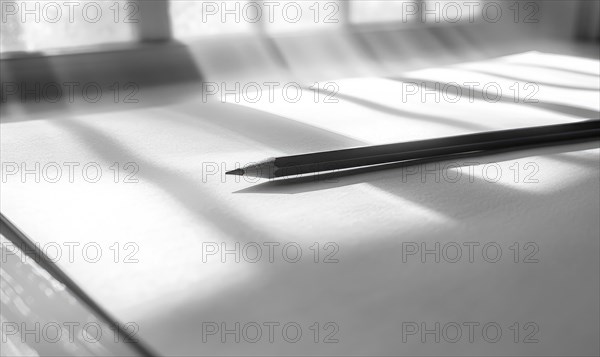 Graphite pencils and white paper illuminated by natural through a window AI generated