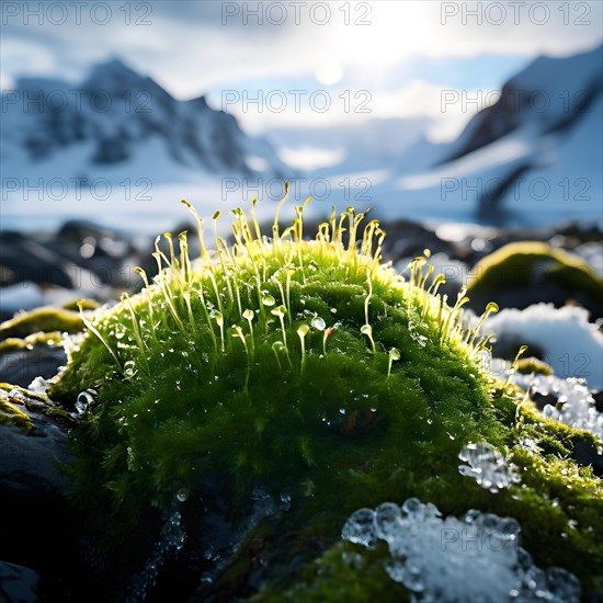 Antarctic moss clinging to existence amidst the expansive white terrain, AI generated