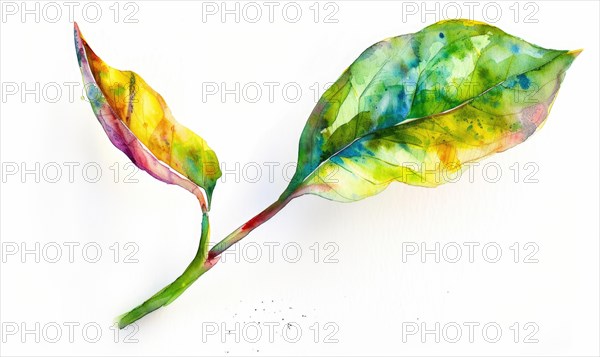 Bright watercolor tree sprout on white background AI generated