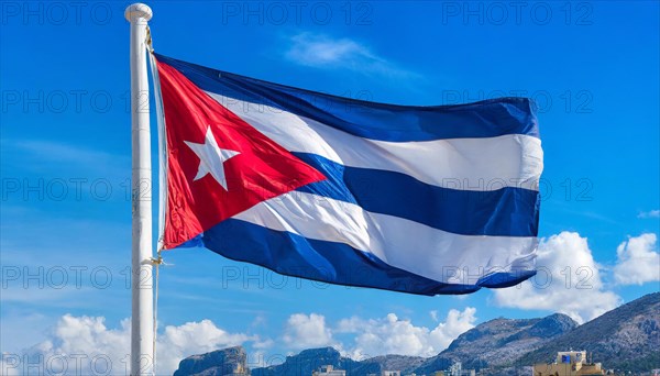 Flags, the national flag of Cuba flutters in the wind