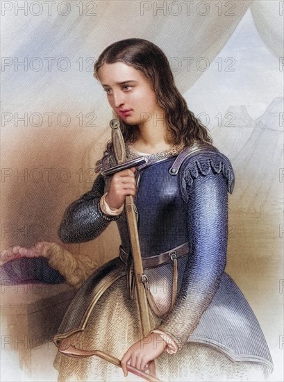 Jeanne d'Arc, 1412-1431 alias Jeanne d'Arc or Jeanne la Pucelle. French heroine and saint of the Catholic Church, Historical, digitally restored reproduction from a 19th century original, Record date not stated
