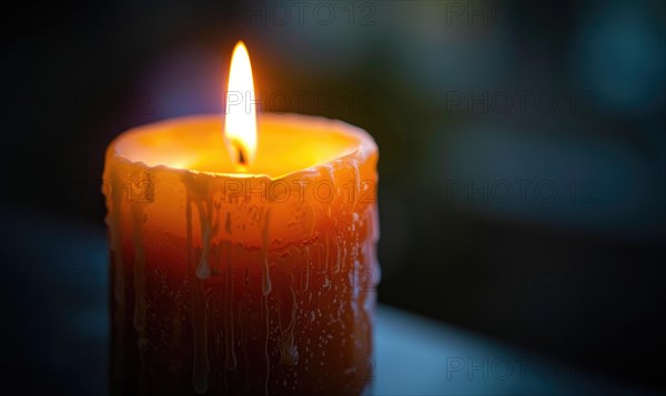 Close-up of a candle's gentle flicker illuminating a serene setting AI generated