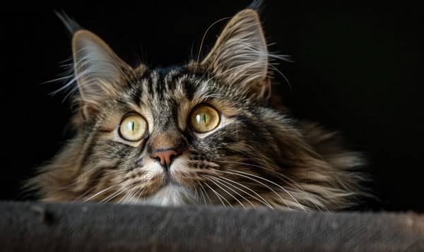 Maine Coon cat gazing curiously at the camera with a playful expression AI generated