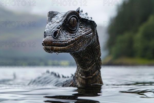 Large sea monster swimming in lake. KI generiert, generiert, AI generated