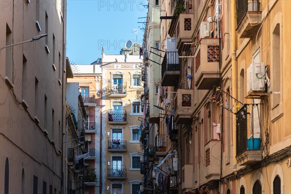 Street and old houses in Barcelonata, an old neighbourhood at the port of Barcelona, Spain, Europe