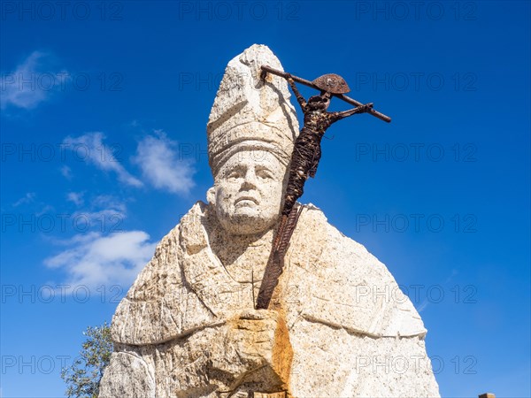 Stone sculpture, Pope, San Pantaleo, Sardinia, Italy, Europe