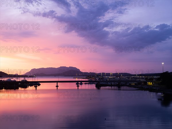 Dawn in front of sunrise, Olbia harbour, Olbia, Sardinia, Italy, Europe