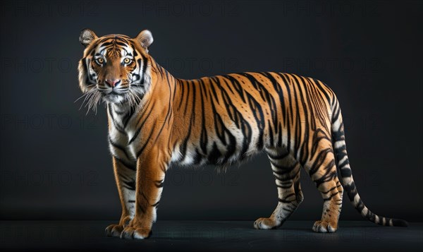 A Malayan tiger on black background AI generated