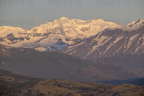 Andes mountain range, morning light, Torres del Paine National Park, Parque Nacional Torres del Paine, Cordillera del Paine, blue sky towers, Region de Magallanes y de la Antartica Chilena, Ultima Esperanza province, UNESCO biosphere reserve, Patagonia, end of the world, Chile, South America