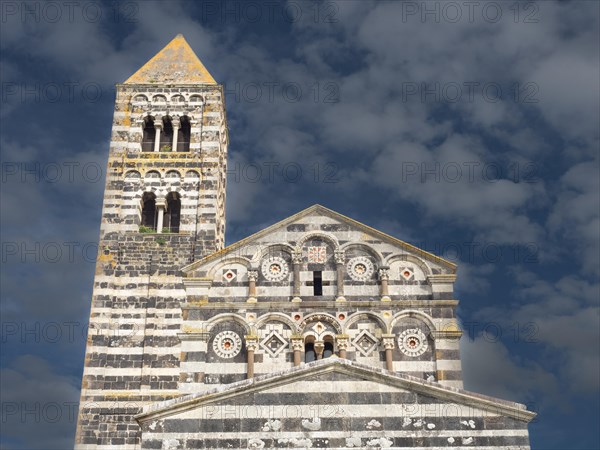 Church tower, abbey church Santissima Trinita di Saccargia of the destroyed Camaldolese monastery, near Codrongianos, province of Sassari, Sardinia, Italy, Europe