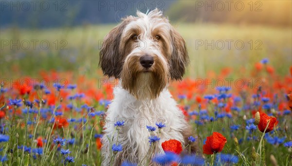 Ai generated, animal, animals, mammal, mammals, a, single animal, bobtail, (Canis lupus familiaris), dog, dogs, bitch, dog breed from England, a single animal, flower meadow