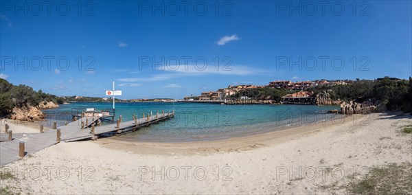Boat landing stage, Marina of Porto Cervo, Porto Cervo, panoramic view, Costa Smeralda, Sardinia, Italy, Europe
