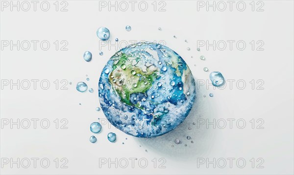 Earth with water droplets on white background AI generated