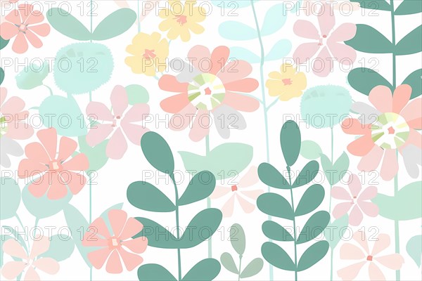 Decorative pastel floral pattern with a soft and simplistic design, illustration, AI generated