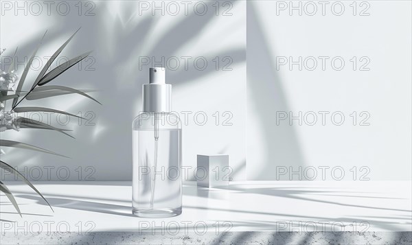 Frosted glass bottle mockup showcasing a luxurious hydrating facial serum with a sleek modern design AI generated