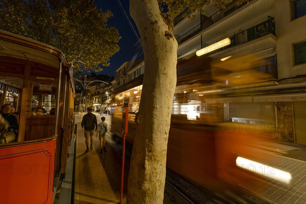 Traditional tram in Soller city, Mallorca, Spain, Europe