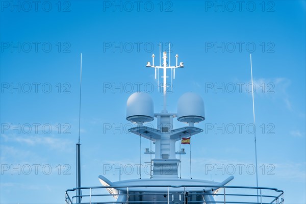 Radar system on the yacht in the old harbour of Barcelona, Spain, Europe