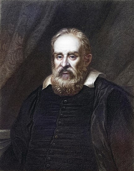 Galileo Galilei (born 15 February 1564 in Pisa, died 8 January 1642 in Arcetri near Florence) was an Italian polymath, physicist, astrophysicist, mathematician, engineer, astronomer, philosopher and cosmologist, Historical, digitally restored reproduction from a 19th century original, Record date not stated