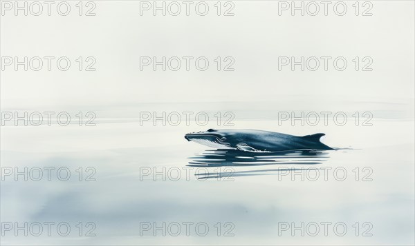 A serene watercolor painting featuring a solitary whale gracefully gliding through calm ocean waters AI generated