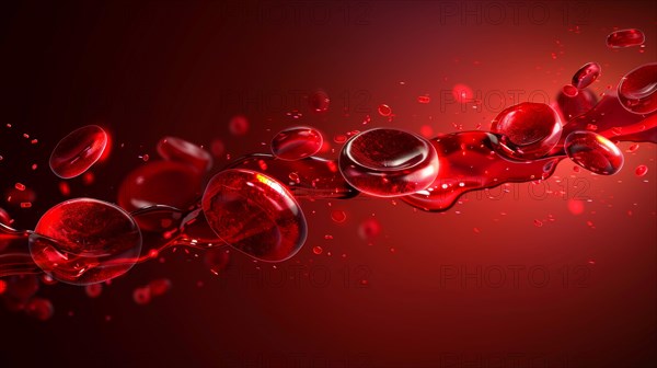 Illustration of red blood cells in a dynamic, flowing stream, ai generated, AI generated