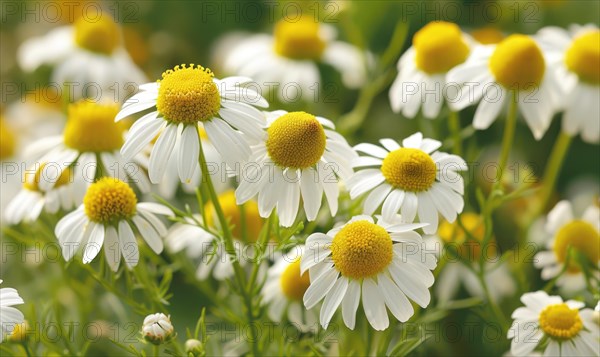 Close-up of chamomile flowers, selective focus AI generated