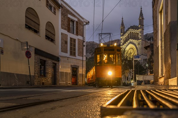 Traditional tram in Soller city, Mallorca, Spain, Europe