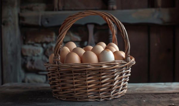 Eggs arranged in a wicker basket AI generated