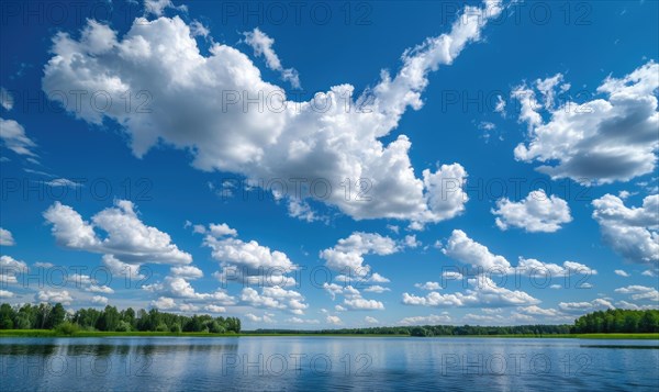 Fluffy white clouds drifting lazily across a brilliant blue sky AI generated