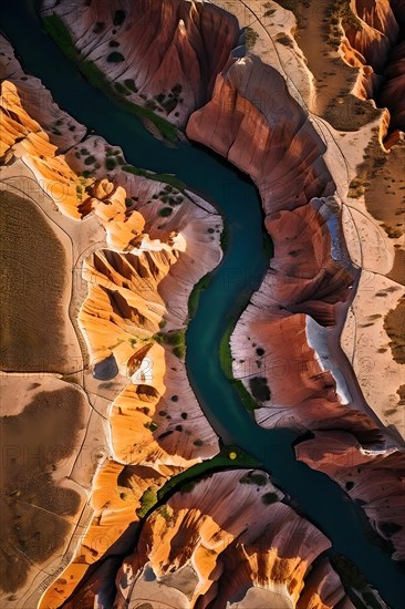 Erosion carved deep canyon and dramatic rock formations in the colorado plateau, AI generated