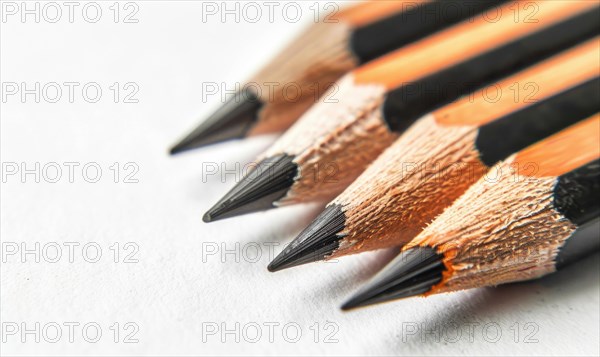 Graphite pencils lying on a blank sheet of white paper AI generated