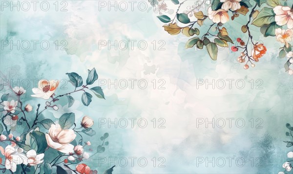 Watercolor flowers and lives, floral background space for text AI generated