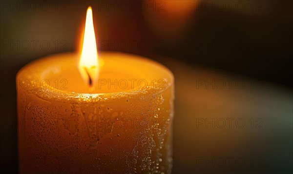 Close-up of a candle's gentle flicker illuminating a serene setting AI generated