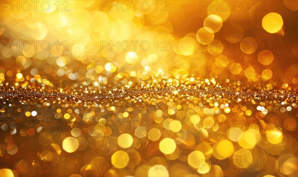 Close-up of golden bokeh lights shimmering in the evening AI generated