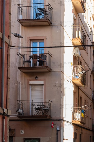 Street and old houses in Barcelonata, an old neighbourhood at the port of Barcelona, Spain, Europe