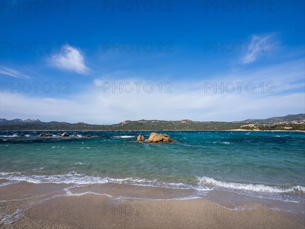 Rock formation in the sea, Spiaggia Capriccioli, Costa Smeralda, Sardinia, Italy, Europe