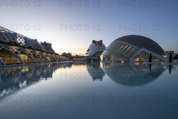 L'Hemisferic in the City of Arts and Sciences, behind it the Palau de les Arts Reina Sofia opera house, Cuitat de les Arts i les Ciences, Valencia, Spain, Europe