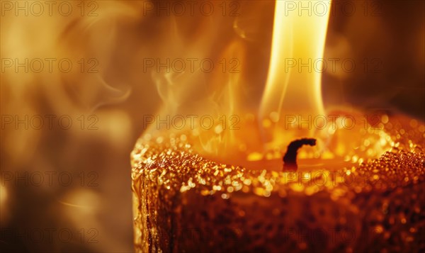 Close-up of a candlewick engulfed in flames AI generated