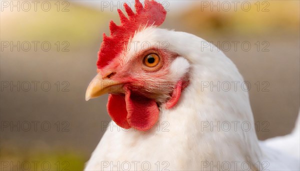 Agriculture, Animals, Chickens, Portrait of a white hen, Chicken, AI generated, AI generated