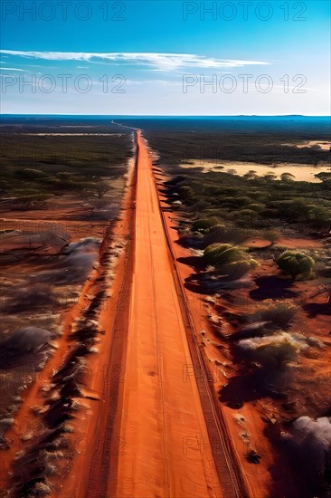 Straight unyielding road in the australian outback, AI generated