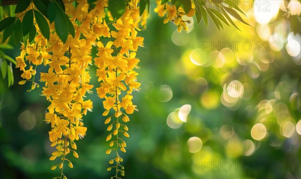 Laburnum flowers contrasting against green foliage AI generated