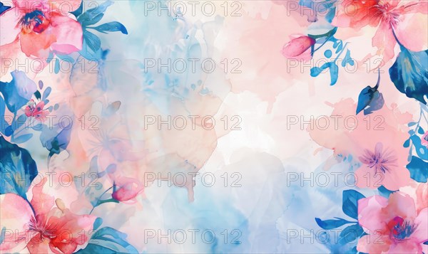 Watercolor flowers and lives, floral background space for text AI generated