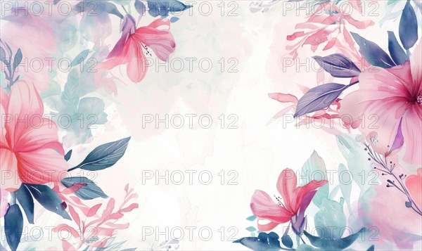 Watercolor flowers and lives, floral background space for text AI generated