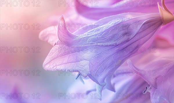 Close-up of a bellflower in soft light, closeup view, selective focus, spring background AI generated