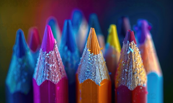 Close-up of a set of colored pencils AI generated