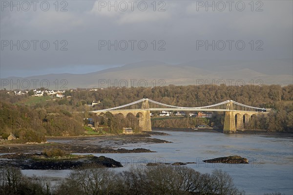 Menai Suspension Bridge, Menai Strait, LLanfair Pwllgwyngyll, Isle of Anglesey, Wales, United Kingdom, Europe