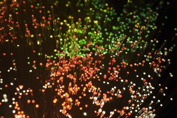 Close-up of red, green and white lighted fibre optic cables, Studio Composition, Quebec, Canada, North America