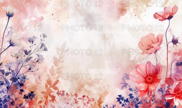 Watercolor flowers and lives, floral background space for text AI generated