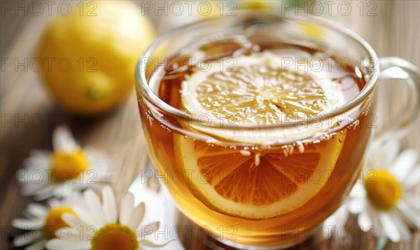 Chamomile tea served with lemon AI generated